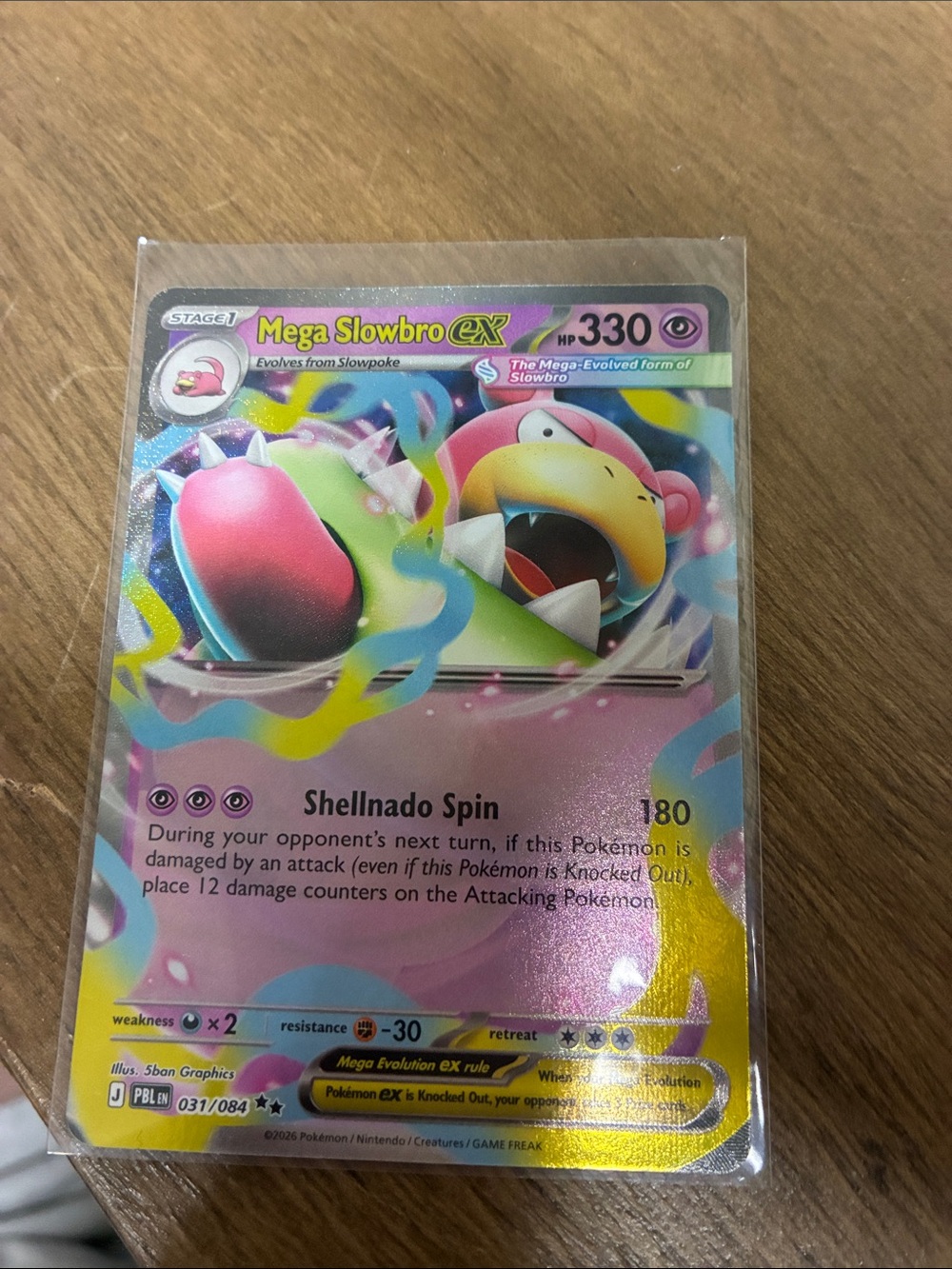 Pokemon Mega Slowbro-EX Holographic Card - Pink, Yellow, Green